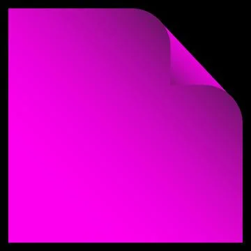 A vibrant magenta square shape featuring a realistic curled top right corner, Stock Illustration