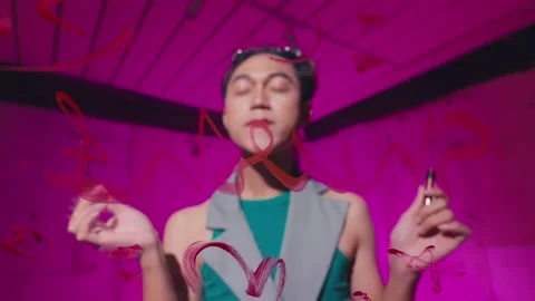 Vibrant Makeup Portrait with Artistic Elements Stock Footage 303526293