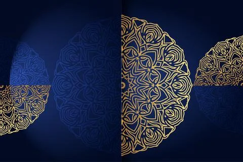 Vibrant Mandala Design with Concentric Circles in Yellow Blue and Gold Stock Illustration