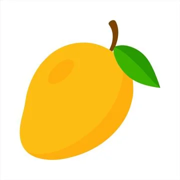 Vibrant mango illustration with green leaf against a white background Stock Illustration