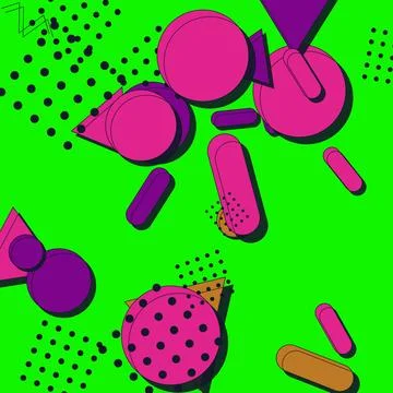 Vibrant Memphis Design Abstract Pattern with Pink and Purple Geometric Shap.. イラスト素材