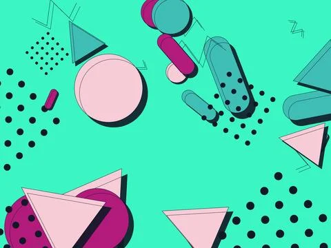 Vibrant Memphis Geometric Background with Retro 80s 90s Style Abstract Shapes イラスト素材