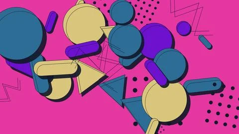 Vibrant Memphis Style Abstract Background with Colorful Geometric Shapes on.. イラスト素材