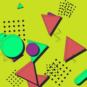Vibrant Memphis Style Abstract Background Featuring Geometric Shapes Triang.. Иллюстрация