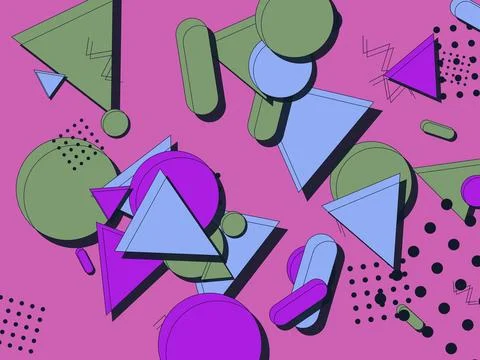 Vibrant Memphis Style Abstract Background with Colorful Geometric Shapes Tr.. イラスト素材