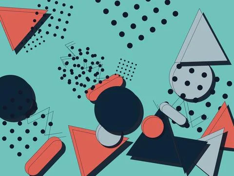 Vibrant Memphis Style Abstract Background with Geometric Shapes and Trendy .. Stock Illustration