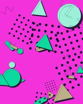 Vibrant Memphis Style Abstract Background with Geometric Shapes and Neon Pi.. イラスト素材