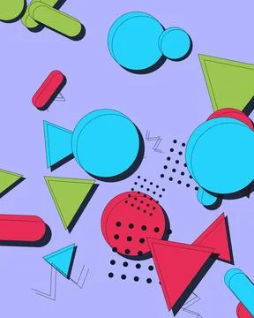 Vibrant Memphis Style Abstract Background with Colorful Geometric Shapes an.. Stockillustratie