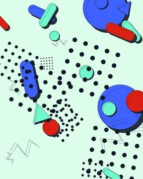 Vibrant Memphis style abstract background with colorful geometric shapes an.. Stock Illustration