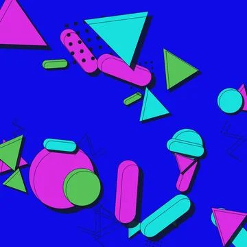 Vibrant Memphis Style Abstract Background with Colorful Geometric Shapes on.. 스톡 일러스트