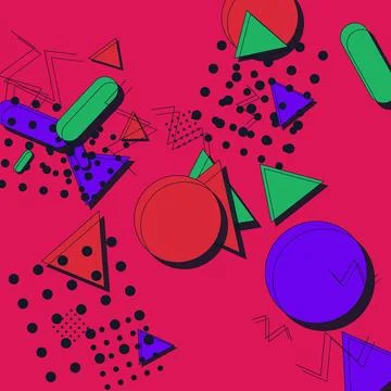 Vibrant Memphis Style Abstract Background with Geometric Shapes and Colorfu.. 스톡 일러스트