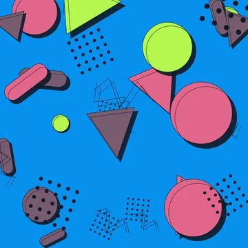 Vibrant Memphis Style Abstract Background with Colorful Geometric Shapes on.. 스톡 일러스트