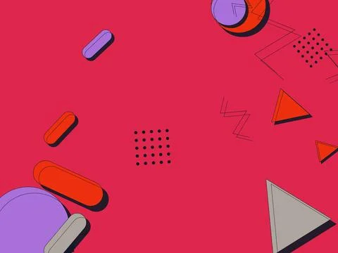 Vibrant Memphis Style Abstract Geometric Background with Colorful Shapes on.. イラスト素材