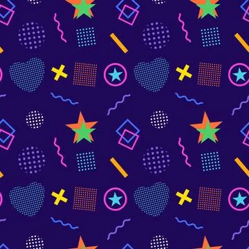 Vibrant Memphis Style Seamless Pattern, navy blue Stock Illustration