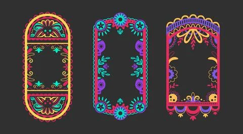 Vibrant Mexican decorative frame borders イラスト素材