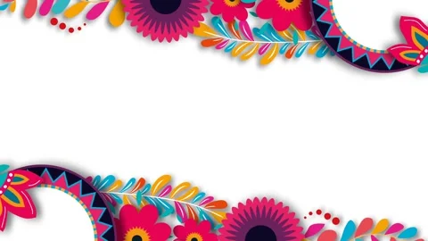 Vibrant Mexican Floral Border Background for Hispanic Heritage Month. Stock-Footage 342828014