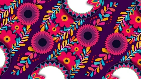 Vibrant Mexican Floral Pattern Background for Hispanic Heritage Month Celeb.. Видео 342834248