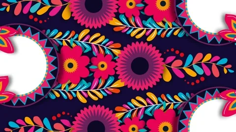 Vibrant Mexican Floral Pattern Background for Hispanic Heritage Month Celebr Stock Footage 342836265
