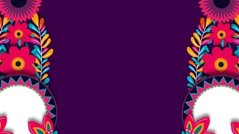 Vibrant Mexican Folk Art Border on Dark Purple Background for Hispanic Heri.. Видео 342832504