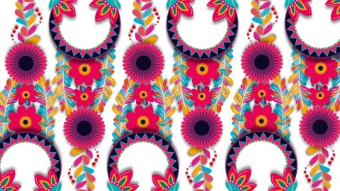 Vibrant Mexican Folk Art Pattern Loop for Hispanic Heritage Month Celebratio Stock Footage 342836047