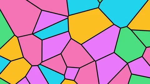 Vibrant mosaic of irregular colored polygons outlined in black fills the fram 库存插图