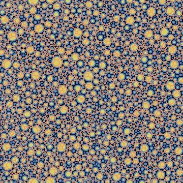 Vibrant mosaic pattern of circular motifs with floral and starlike designs in Illustrazione stock