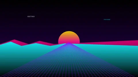 Vibrant Motion of Retro Futuristic Sunset Over Geometric Mountains in Neon .. 库存影片 342770104