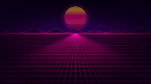 Vibrant Motion of Retro Sunset with Neon Grid in Synthwave Style for Dynami.. Stock Footage 342743619