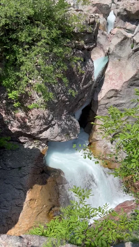 Vibrant mountain river flow at Curril stream in Theth Albania, macro shot Stock Footage 292885945