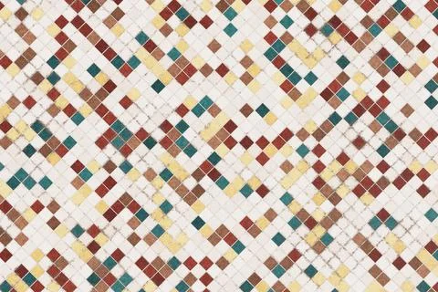 Vibrant multi colored ceramic tile pattern with red yellow and green squares on Stock Illustration
