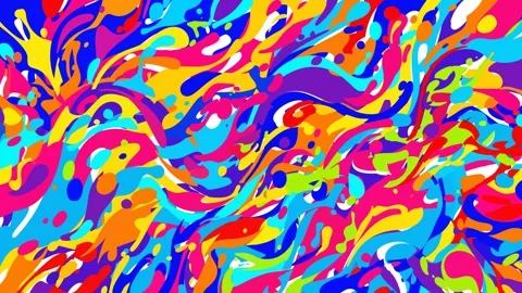 Vibrant multi colored fluid ink swirl and psychedelic paint splash animation Stock Footage 335348691