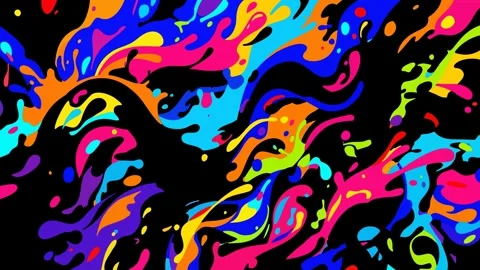 Vibrant multi colored fluid ink swirl and psychedelic paint splash animation Stock Footage 335348707