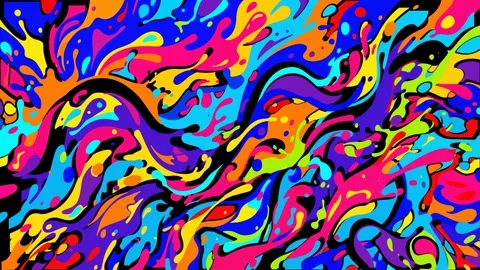 Vibrant multi colored fluid ink swirl and psychedelic paint splash animation Stock Footage 335348711