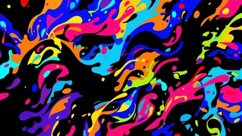 Vibrant multi colored fluid ink swirl and psychedelic paint splash animation Stock Footage 335348713