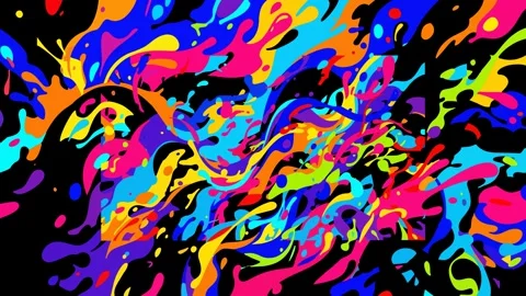 Vibrant multi colored fluid ink swirl and psychedelic paint splash animation Stock Footage 335348716