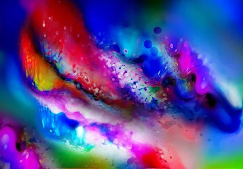 A vibrant multicolor abstract composition of fluid paint swirls, neon gradi.. 库存插图