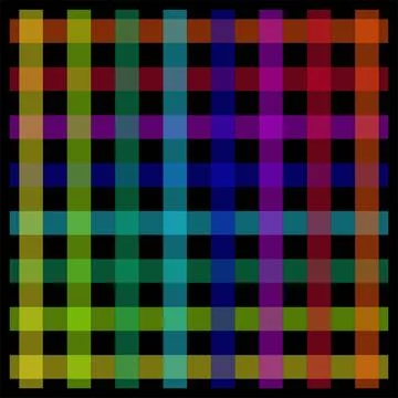 Vibrant multicolor checkered pattern on black background Stock Illustration