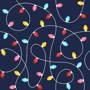 Vibrant Multicolor Christmas Light String Seamless Pattern on Dark Background Stock Illustration