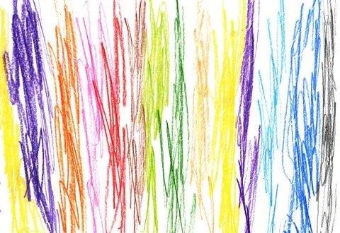 Vibrant Multicolor Crayon Scribbles Creating a Playful Pattern on a Blank White Illustrazione stock