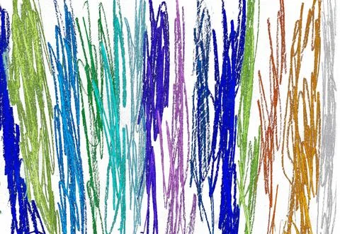 Vibrant Multicolor Crayon Scribbles Creating a Playful Pattern on a Blank White Illustrazione stock