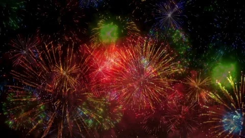 Vibrant Multicolor Fireworks Display Filling the Dark Night Sky Stock Footage 336900876