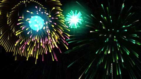 Vibrant Multicolor Fireworks Explosion Motion Graphic for Celebration Event 動画素材 343629667