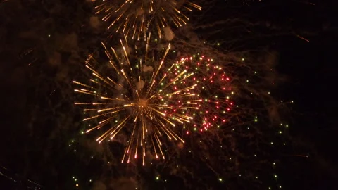 Vibrant Multicolor Fireworks Shot from Inside by FPV Drone Stock Footage 314648824