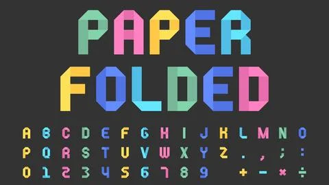 Vibrant Multicolor Folded Paper Typeface Font with Bold Alphabet and Number.. Illustrazione stock