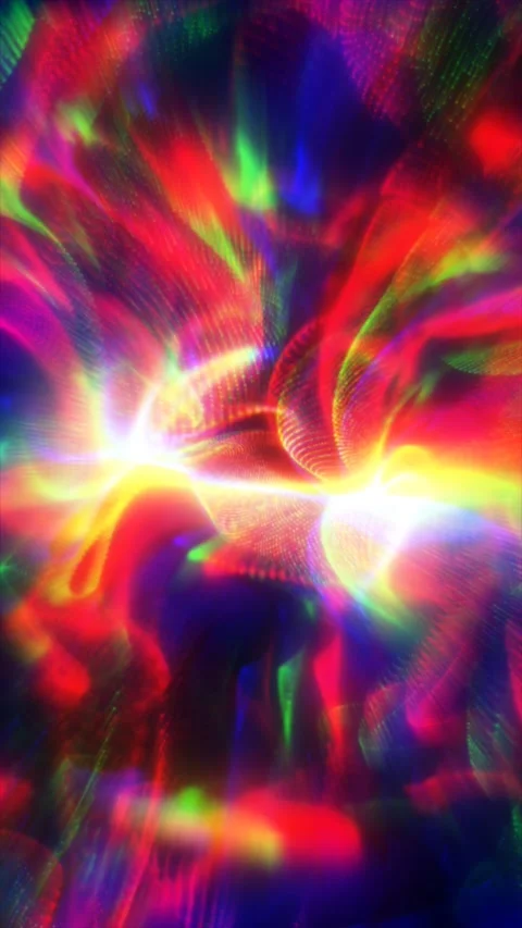 Vibrant multicolor neon light burst with glowing abstract waves and lens fl.. Video stock 328162098