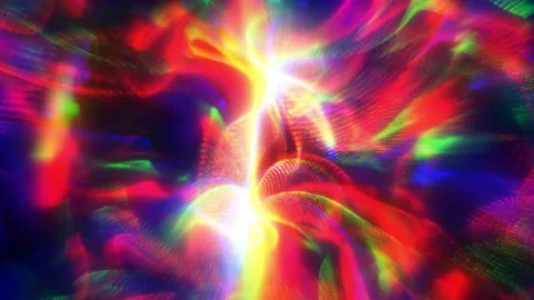 Vibrant multicolor neon light burst with glowing abstract waves and lens flar Video stock 329164740