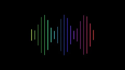 Vibrant multicolored audio wave visualization on a solid black background Video stock 335117411