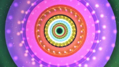 Vibrant Multicolored Circular Tunnel Lights Background Hypnotic Glow Видео 300560075
