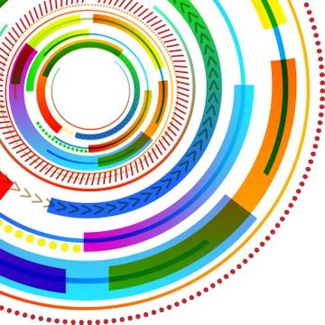 Vibrant Multicolored Concentric Circle Disk Pattern Different Textures. Creative Stock Illustration