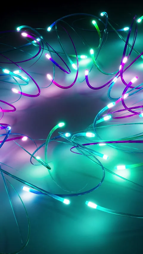 Vibrant multicolored fiber optics in 3D loop. Stock Footage 314837375